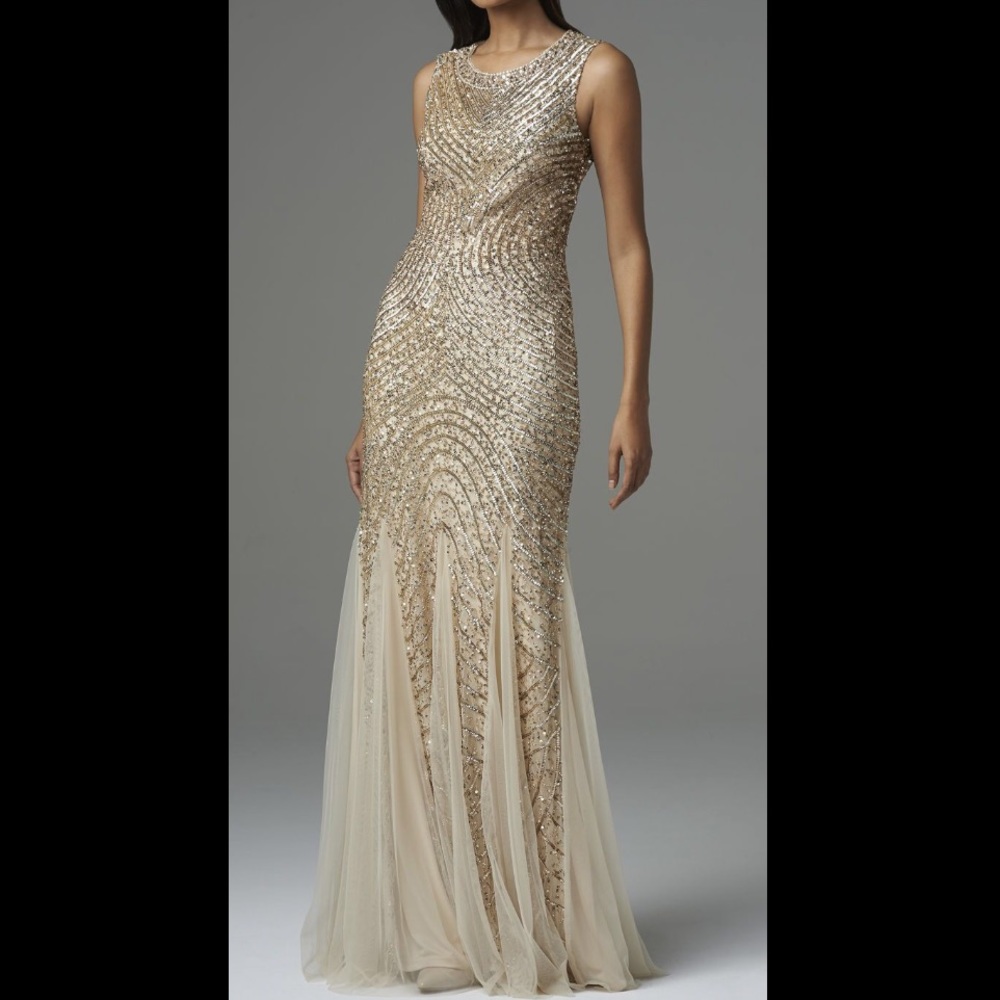 Aidan Mattox Gold Sequin Backless Gown